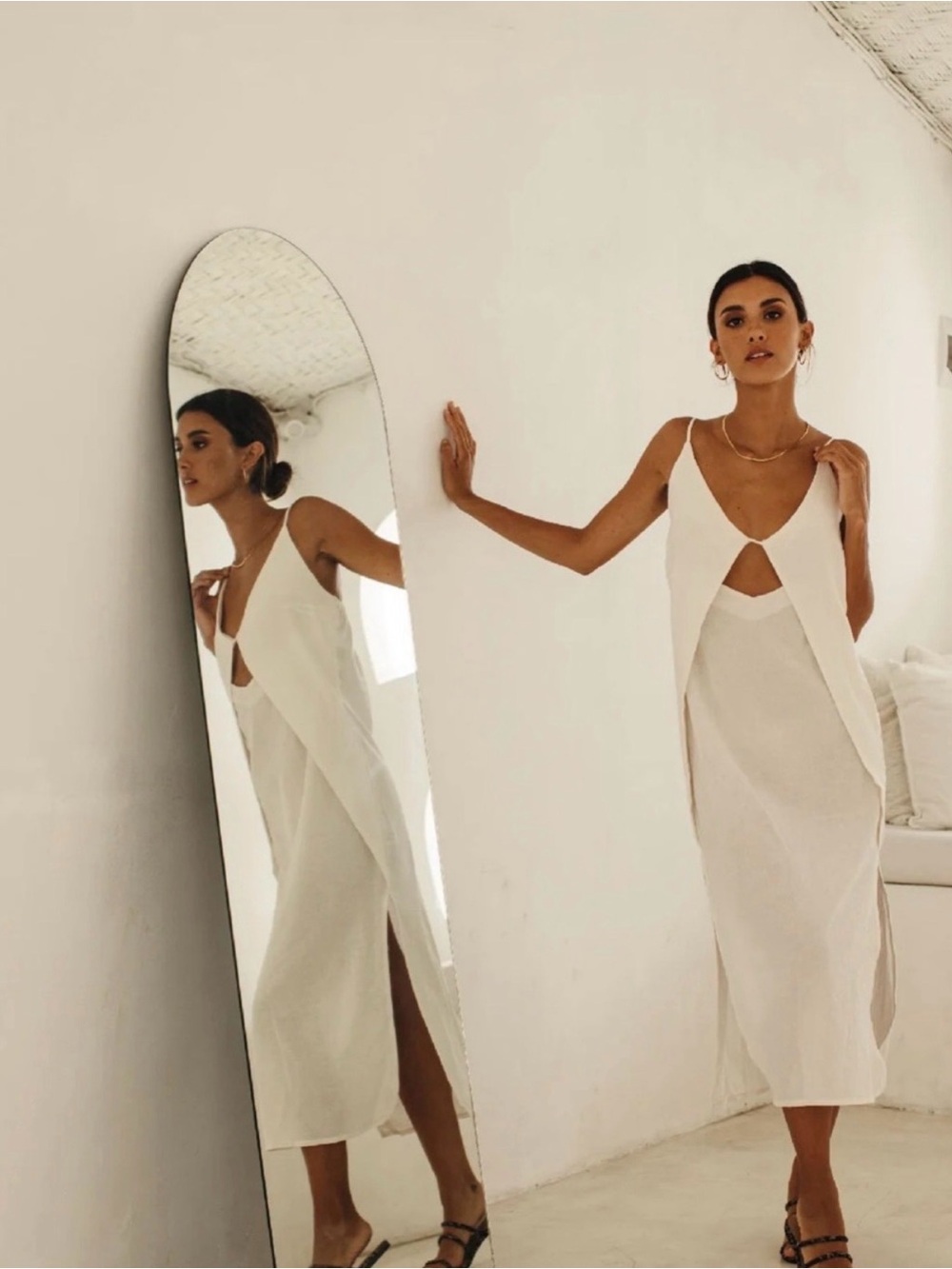 PRLA Ines Linen Midi Dress Womens S White Cutout Backless Bridal Resort NWT